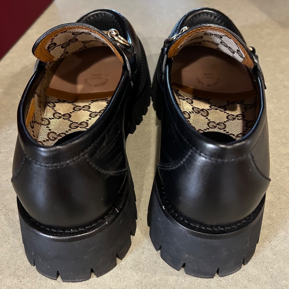 Gucci Black Leather Horsebit Lug Sole Loafers - Picture 3 of 8